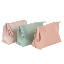 Trending PU Leather Litchi Pattern Cosmetic Bag Mighty Grocery Storage Makeup Bag Girls Cute Clutch Purses Make Up Bags Custom