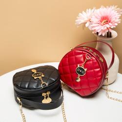Fresh Sweet Embroidery Small Round Female Bags Casual Fashion Crossbody Mobile Phone Bag Mini Chain Diamond Lattice Bags