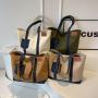 HR721 Women's Tote Bag Contrast Patchwork Canvas Pocket Fashion Underarm Bag Comfortable Shoulder Girl Vacation Shopping Bag
