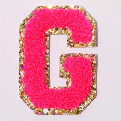 Stock Hot Pink with Glitter English Letter A-Z Iron On Adhesive Repair Alphabet Sewing Appliques Clothing Chenille Patch