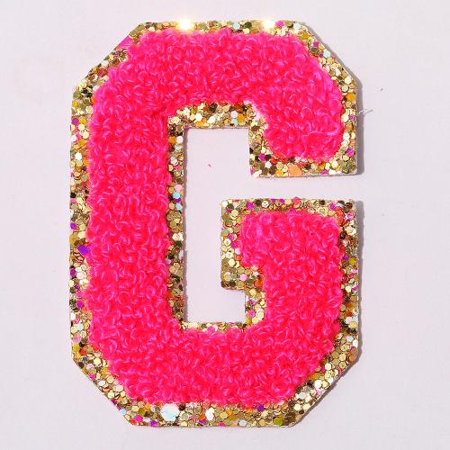 Stock Hot Pink with Glitter English Letter A-Z Iron On Adhesive Repair Alphabet Sewing Appliques Clothing Chenille Patch