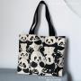 Large Capacity Women's Shoulder Bag Zipper Canvas Bag Cute Panda Cartoon Print Portable Shopping Bag Double-Sided Print