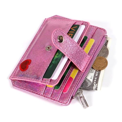 CUIKCA New Fashion Women Glitter Leather Slim Wallet Zipper Coin Girl Purse Buckle ID Bank Credit Card Holder  ID & Card Holder
