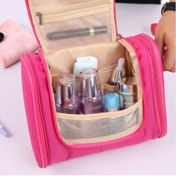 Gelory Cosmetic Bag With Zipper and Hook Travel Hanging Makeup Bag Household Large Space Polyester Tote Toiletry Bag Foldable
