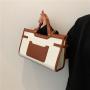 Fashion Contrast Color Handheld Large Bags for Women Briefcase Tote Bag Single Shoulder Cotton Linen PU Polyester OEM Square
