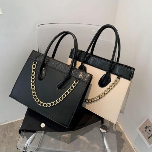 Fashion Large Capacity Women's Bag Fashion Contrast Color Versatile Chain Handbags Ladies Crocodile Pu One Shoulder Tote Bag