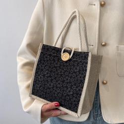 Net Red Carrying Linen Bag Female Fashion Work Out Hand Bento Bag Day Instagram