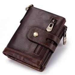 OEM280 Cowhide Genuine Leather Men Wallet Coin Purse Small Mini Card Holder Vintage Hasp Men Wallets RFID Blocking Slim Wallet
