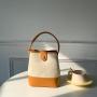 Korean Version New Fashion Art Canvas Handbag Simple Pleated Underarm Bag PU Spliced Bucket Bag for Women