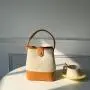 Korean Version New Fashion Art Canvas Handbag Simple Pleated Underarm Bag PU Spliced Bucket Bag for Women