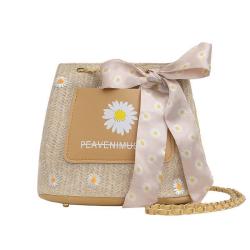 Straw Designer Tote Woman Handbag Custom Magnetic Button Large Capacity Bucket Bag Fresh Shopping Woven Chain Bags