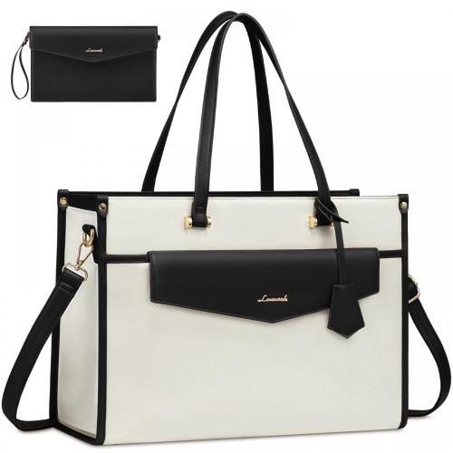 LOVEVOOK 2pcs 15.6in Vintage Leather Tote Bag Business Work Bags Office Briefcase with Clutch Purse Handbag Laptop Bag for Women