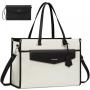 LOVEVOOK 2pcs 15.6in Vintage Leather Tote Bag Business Work Bags Office Briefcase with Clutch Purse Handbag Laptop Bag for Women