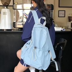 Korean style simple smog blue backpack convenient travel backpack lightweight nylon drawstring backpack