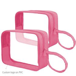 Gelory Fashion Transparent Pink Make Up Bags Wash Organizer Toiletry Makeup Cosmetic Bag Beauty Case Travel Storage Bath Pouch