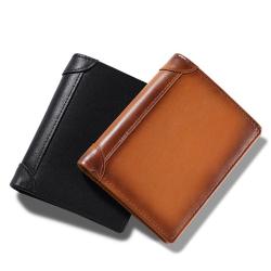 ZR631 Genuine Leather Men Wallet Coin Purse Small Card Holder Vintage Wallets RFID Blocking High Quality Wallet Customized logo