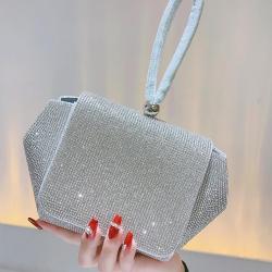 Designer Rhinestone Elegant Clutch Bag Purses Big Wedding Evening Crystal Bucket Bag Silver For Woman