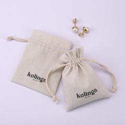 Eco-friendly Recycled 100% Cotton Linen Jewelry Pouch Custom Logo Printed Gift Packing Linen Dust Bag