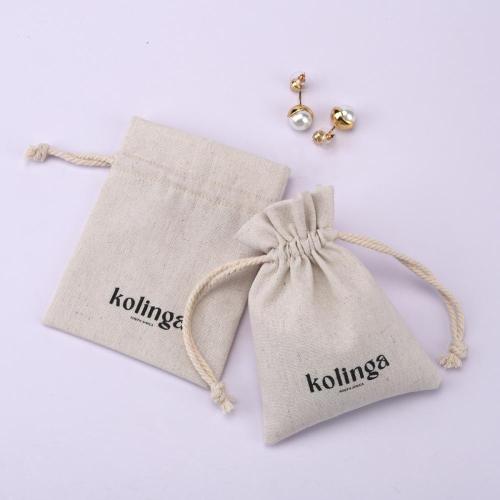Eco-friendly Recycled 100% Cotton Linen Jewelry Pouch Custom Logo Printed Gift Packing Linen Dust Bag