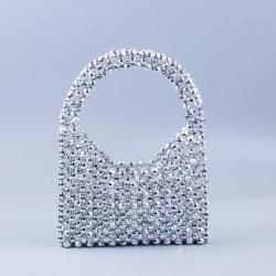 New arrival acrylic resin handmade hand bag silver beaded shoulder bag diy portable mini bucket woven bags for women