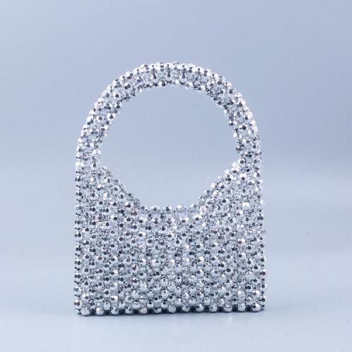 New arrival acrylic resin handmade hand bag silver beaded shoulder bag diy portable mini bucket woven bags for women