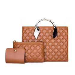 2024 Wholesale Quilted 3 Pieces Tote Bag Handbag Set For Women Luxury With Fashion Scarf