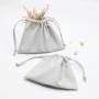Custom Emboss Logo Gray Faux Leather Travel Cosmetic Dust Pouch High End Drawstring Pu Leather Gift Makeup Cosmetic Bag