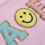 Keymay Factory Wholesale DIY Personalized Chenille Letter Patches Toiletry Bag Organizer Pouch Pink Nylon Cosmetic Travel Bag