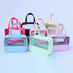 Keymey New Design Large Capacity Bright Color Girls PVC Clear Travel Bag Waterproof Toiletry Makeup Bag Handle Cosmetic Bag