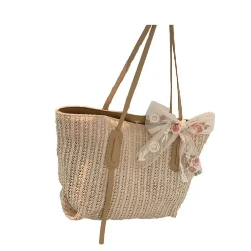 Handmade Summer Beach Straw Tote Bag for Beach Travel