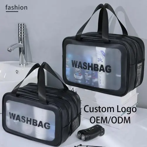 Dry wet separation double-layer transparent large makeup bags ladies travel wash bag