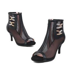 2022 New Design Salsa Bachata Social Dancing Heels Summer Rhinestone Mesh Pumps Women Peep Toe Thin High Heel Ankle Boots