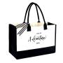 Personalized initials canvas beach bag gift handbag women's black and white solid Cotton Canvas Shoulder Bag