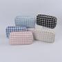 Keymay NO MOQ Multi Colors Quilted Makeup Bag Portable Plaid Toiletry Organizer Skincare DIY Pearl Patch Bag Tweed Cosmetic Bag