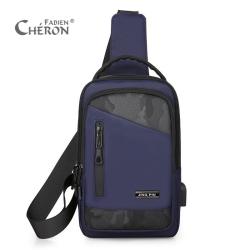 Outdoor Portable Personalised Medium Usb Charge Male Crossbody Pack Black Shoulder Messenger Chest Bag