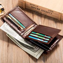 Vintage Genuine Leather Wallets For Man Anti-Theft Short Male Purses Money Clip Credit Card Holder Men Cowhide Wallets