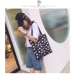 Factory Wholesale Fresh Daisy Print Multicolor Shopping Bag Women Shoulder Handbag Recycled Canvas shopping bag