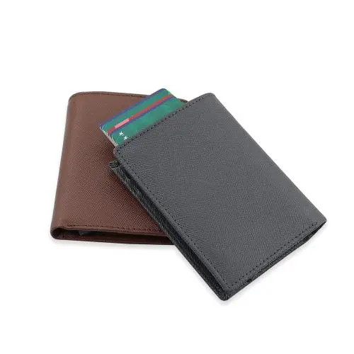 Wholesale men wallet metal card holder saffiano leather wallet men rfid blocking slim men's wallet