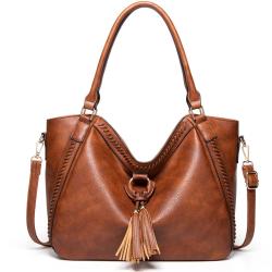 Customs Handbag  Large Capacity Luxury PU Leather Solid Color Tassels  Messenger for Women  Zipper Customs Tote Bag