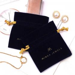 Custom Logo Printed Mini Velvet Jewelry Brooch Storage Bag Luxury Velvet Jewelry Drawstring Pouch