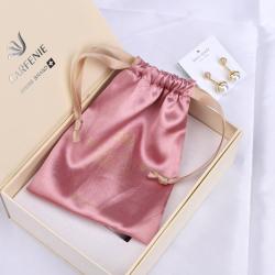 Custom Logo Printed Satin Jewelry Pouch With Ribbon Super Soft Silk Gift Perfume Cosmetic Hair Dust Bag