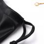 Custom Emboss Drawstring Pu Leather Pouch Skincare Travel Cosmetic Bag Black Waterproof Leather Bag