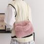 Autumn Winter Korean Soft Plush Portable Handbags Ins Retro Pearl Chain Small Square Bag Single Shoulder Texture Bucket Bag
