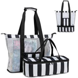 Beach Tote Bag with Detachable Cooler Compartment Insulated Picnic Cooler Bag Pool Bag for Women
