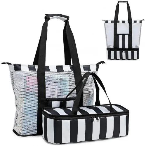 Beach Tote Bag with Detachable Cooler Compartment Insulated Picnic Cooler Bag Pool Bag for Women