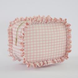 Keymay Low MOQ Good Quality S M L XL Makeup Storage Bag Gingham Cosmetic Bag Nylon Zipper Pouch Ruffle Make Up Bags