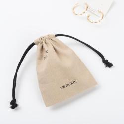 Recyclable Custom Logo Printed Cotton Canvas Drawstring Gift Makeup Pouch Eco-Friendly Cosmetic Packaging Canvas Bag
