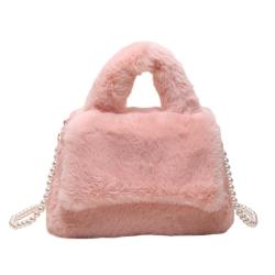 2024 Custom Faux Fur Bag Handbag For Women Ladies With Pearl Shoulder Strap