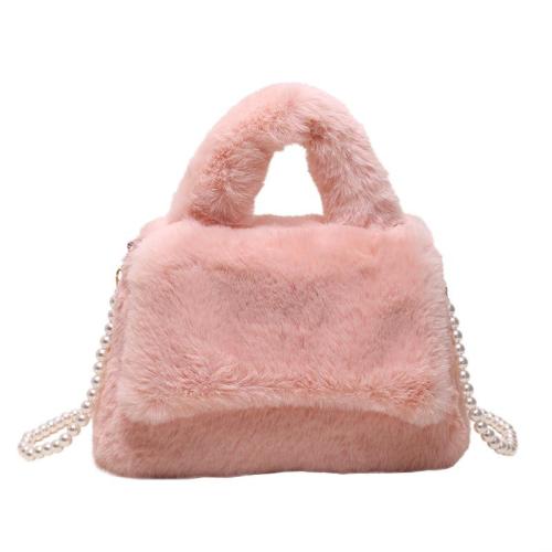 2024 Custom Faux Fur Bag Handbag For Women Ladies With Pearl Shoulder Strap