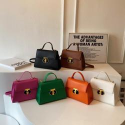 2024 new design women's bag popular fashion lock buckle single shoulder crossbody bag solid color texture small square bag